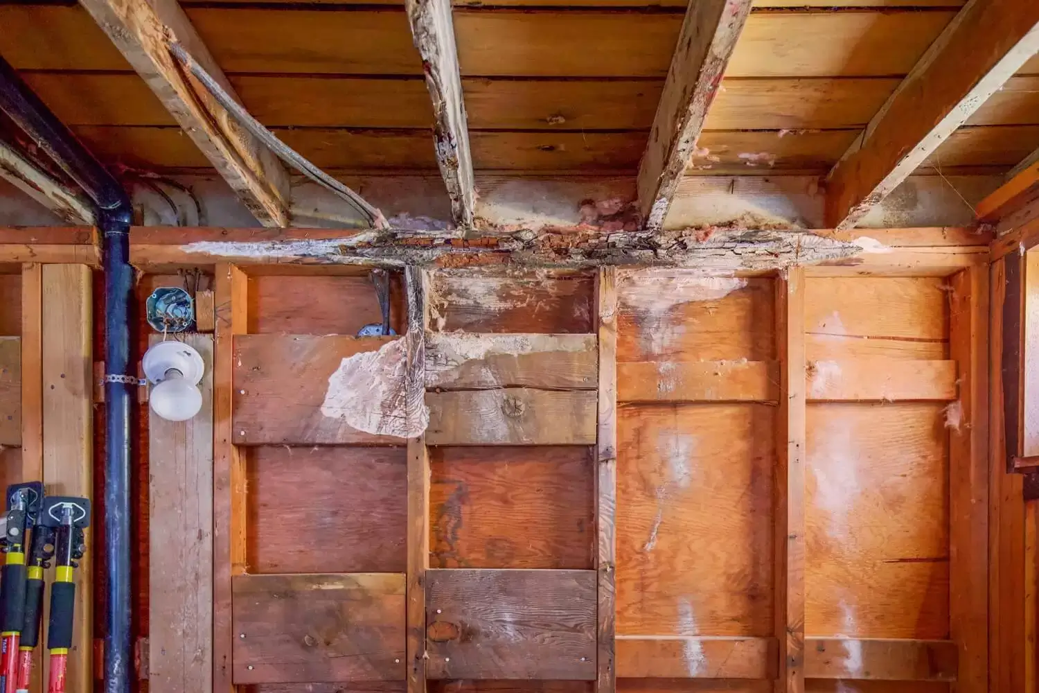 structural damage of a bathroom wall due to water leak